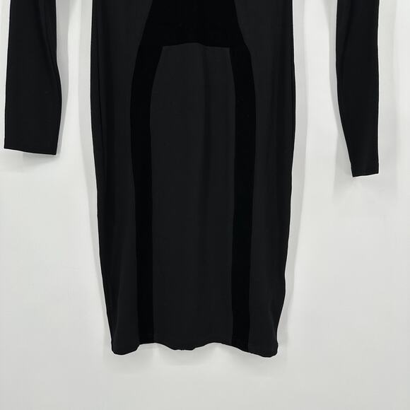 REISS Tigre Mini Dress Velvet Trim Crew Neck Long Sleeve Fitted, Black - Picture 5 of 12